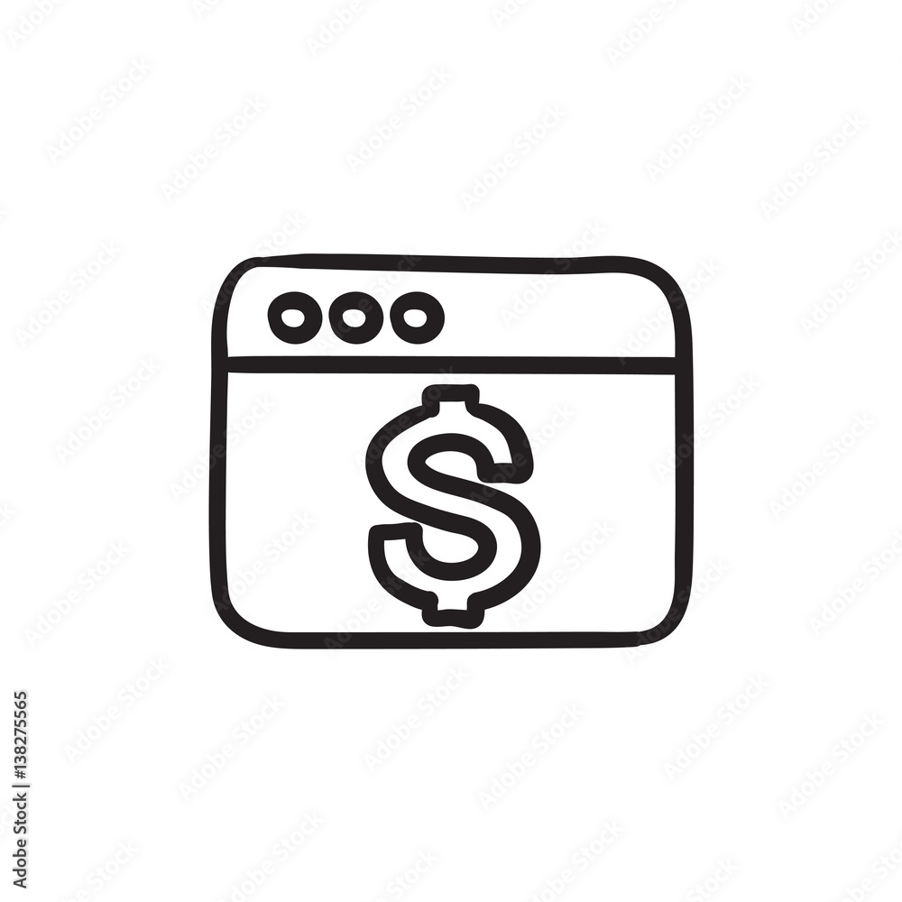 Browser window with dollar sign sketch icon. Browser window with dollar sign sketch icon.
