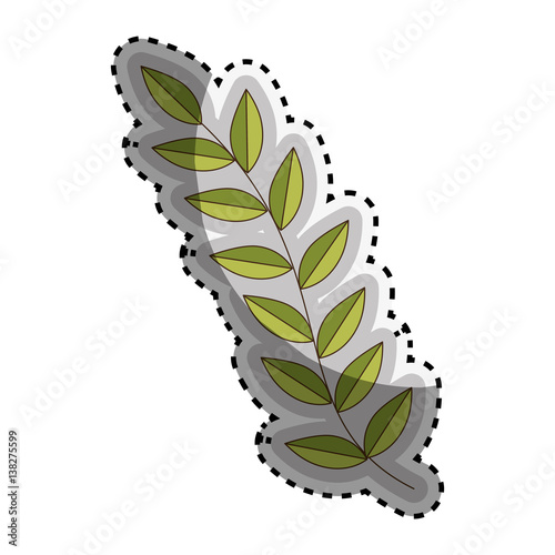 sticker green Silhouette oval leaves with ramifications vector illustration