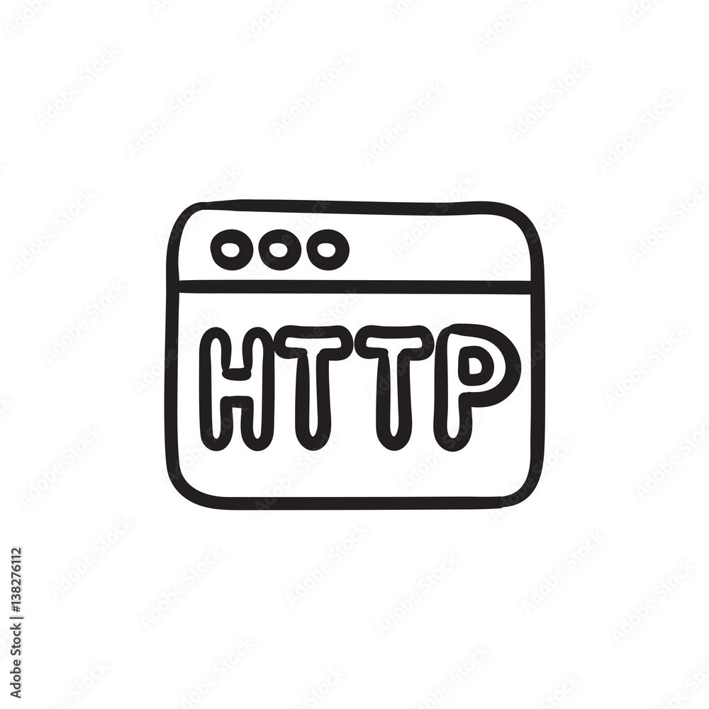 Browser window with http text sketch icon. Browser window with http text sketch icon.
