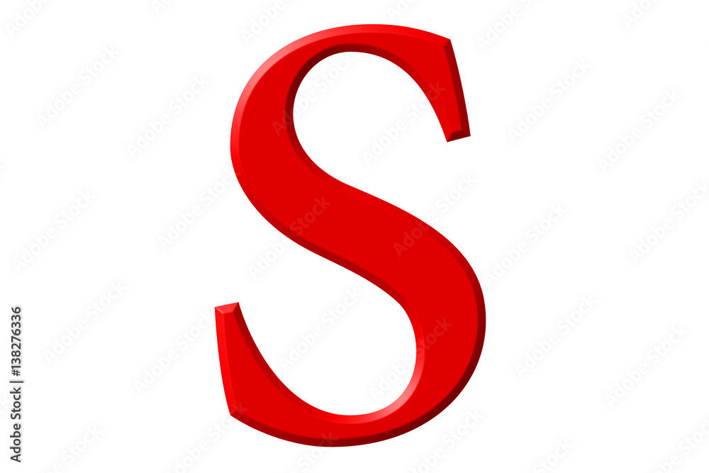 Lowercase letter S, isolated on white, with clipping path, 3D illustration Lowercase letter S, isolated on white, with clipping path, 3D illustration