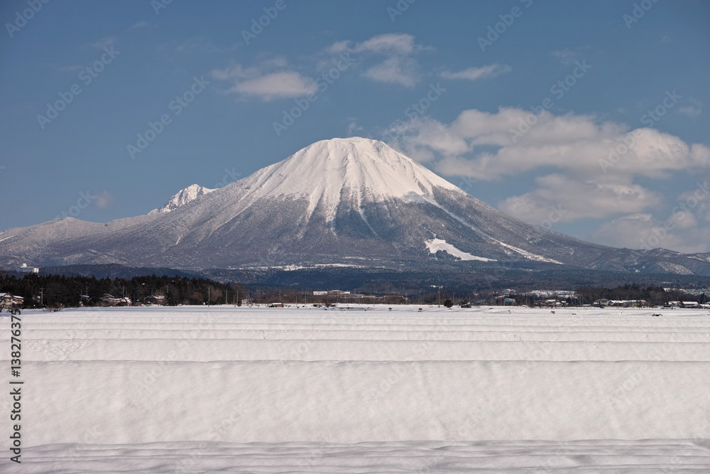 伯耆町須村から見た冬の大山