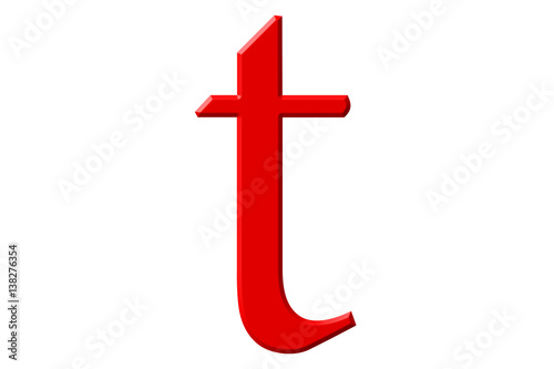 Lowercase letter T, isolated on white, with clipping path, 3D illustration