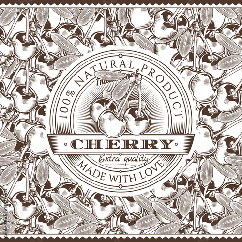 Vintage Cherry Label On Seamless Pattern