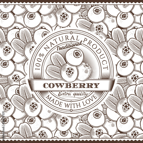 Vintage Cowberry Label On Seamless Pattern
