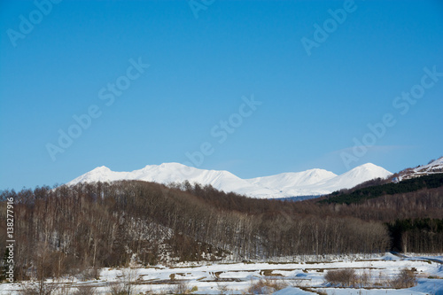 Fototapeta Naklejka Na Ścianę i Meble -  青空と早春の雪山