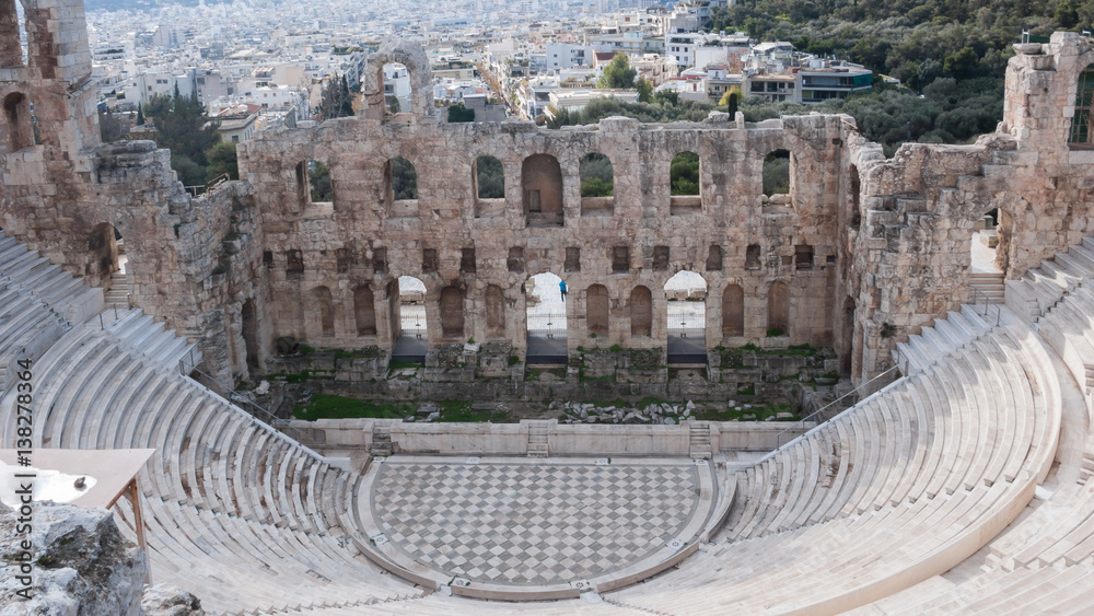 Amazing view of Odeon of Herodes Atticus in the Acropolis of Athens, Attica, Greece