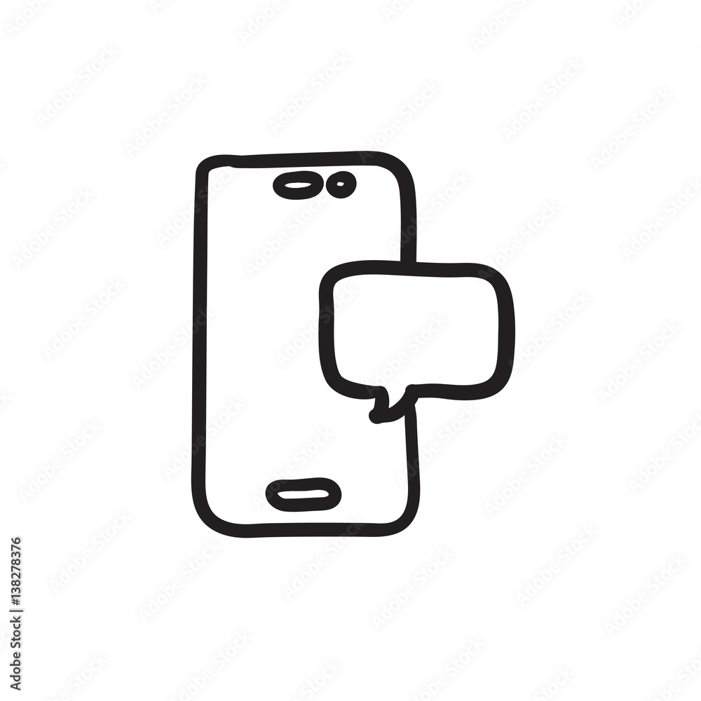Touch screen phone with message sketch icon. Touch screen phone with message sketch icon.