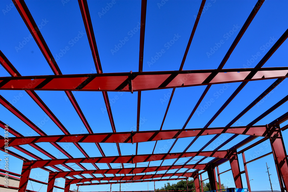 Fototapeta premium Steel frame commercial building under construction.