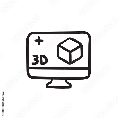 Computer monitor with 3D box sketch icon.