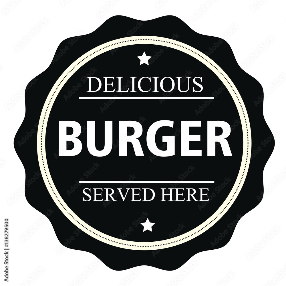 Delicious burger served here stamp.Sign.Seal.Logo Delicious burger served here stamp.Sign.Seal.Logo