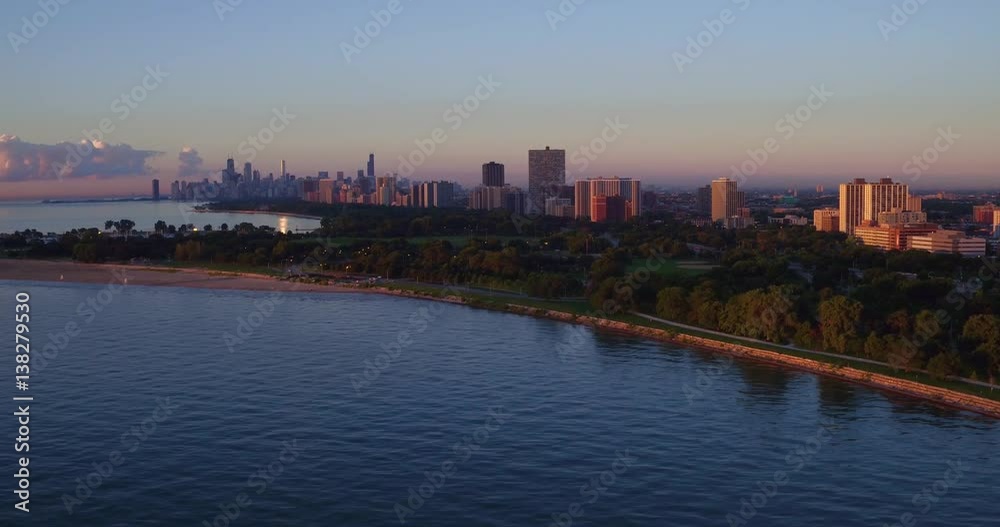 Aerial shot of Chicago's near North Side at sunrise Aerial shot of Chicago's near North Side at sunrise