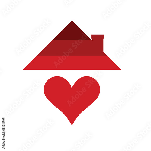 home with heart in red color illustration