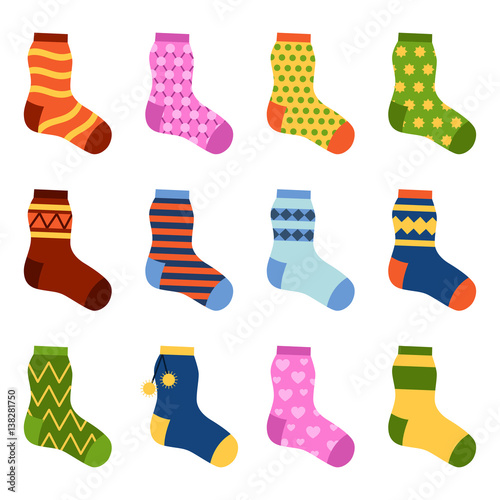 Flat design colorful socks set vector illustration.