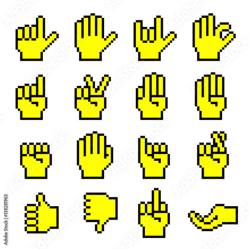 Vector Illustration Of Pixel Hand Gestures On White Background