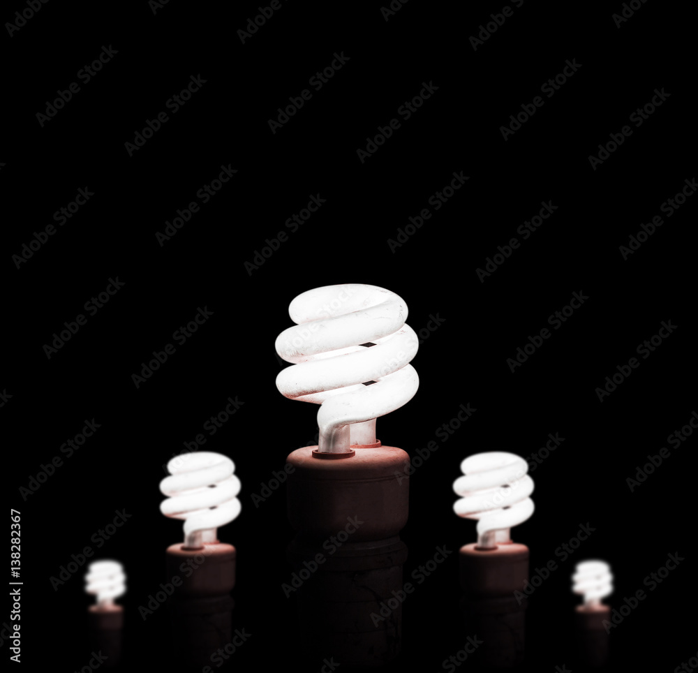 Old light bulbs in the dark room.