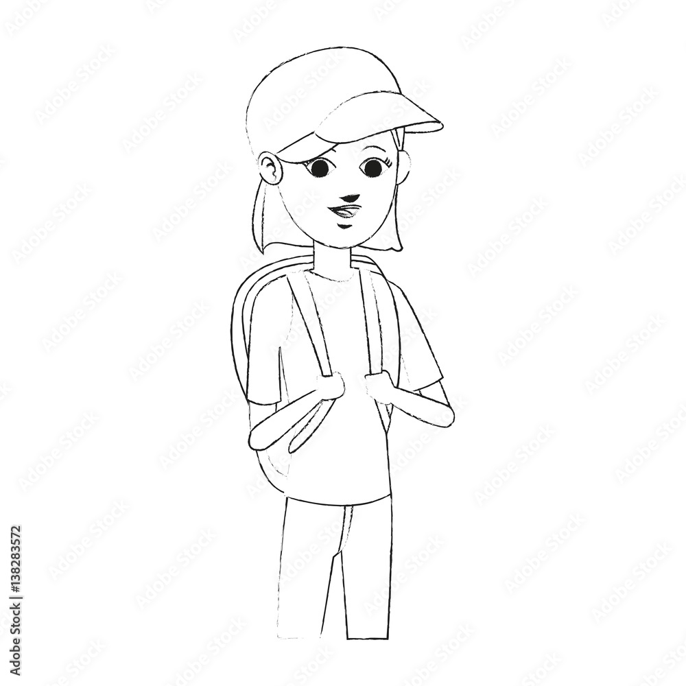 pretty young woman wearing baseball cap and backpack icon image vector illustration design pretty young woman wearing baseball cap and backpack icon image vector illustration design