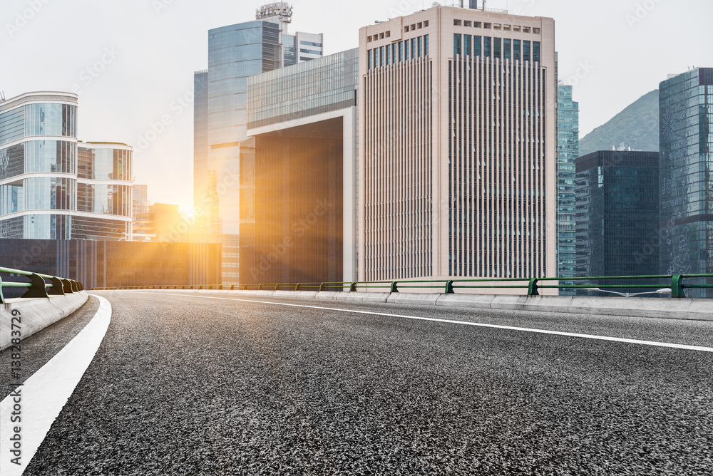 Obraz premium urban street view with cityscape in background.