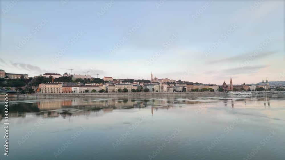 An empty Danube River wakes up in Budapest, Hungary An empty Danube River wakes up in Budapest, Hungary