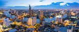 Panorama Bangkok city with chaophraya river at twilight scene