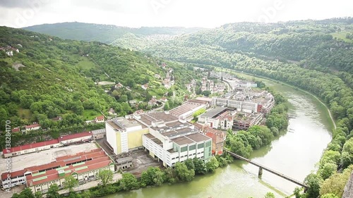 The Doubs River winding through Besancon, Franche-Comte, France photo