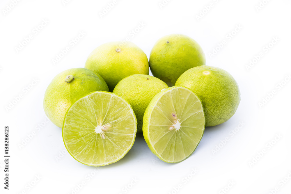 Limes with slices isolated on white background Limes with slices isolated on white background