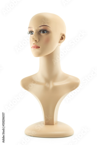 mannequin woman head fake without hair isolated on white background