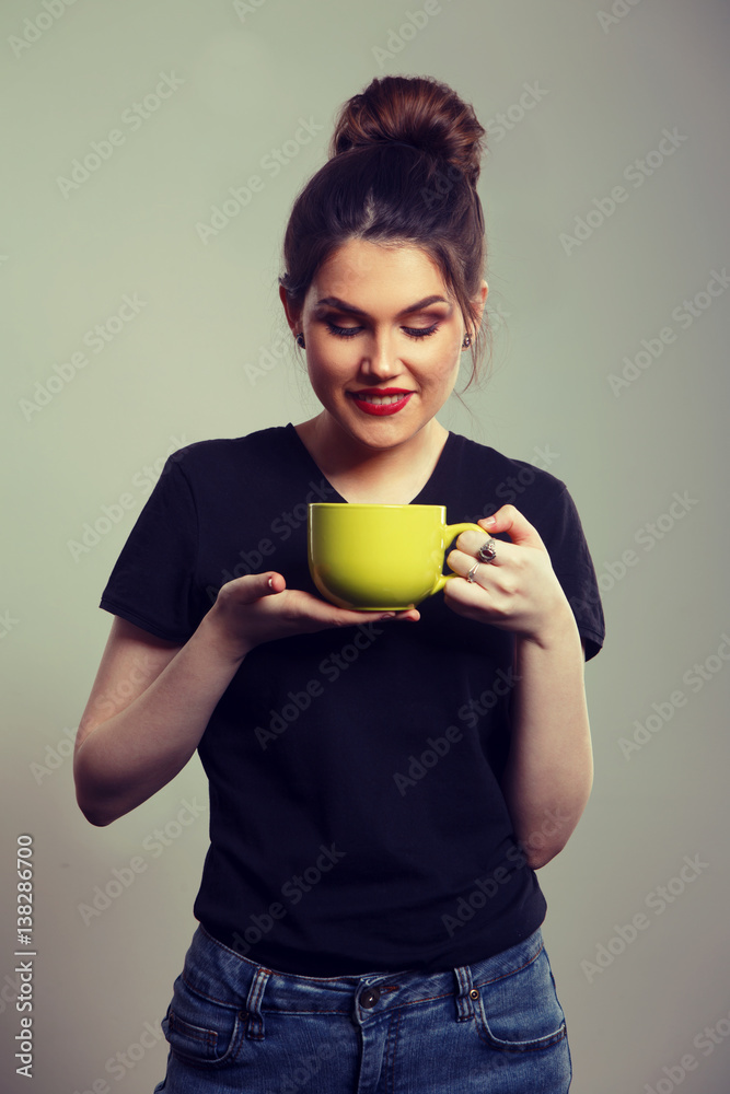 Smiling Woman Holding Mug Smiling Woman Holding Mug