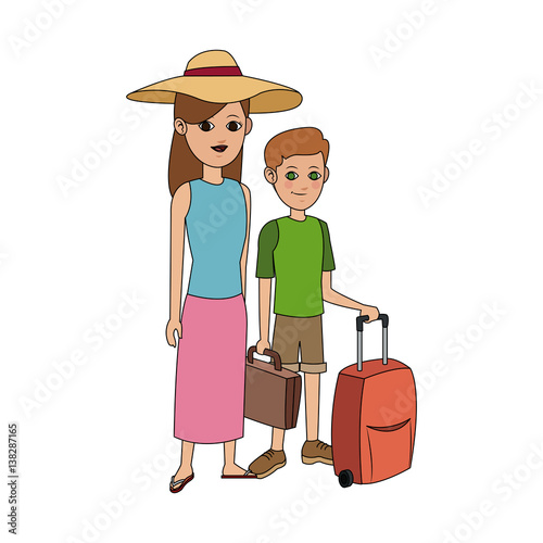 woman and child tourist travel icon image vector illustration design 