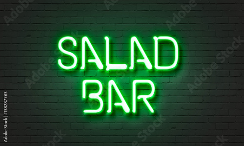 Photography Salad bar neon sign on brick wall background.