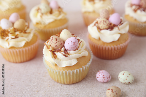 фотографія Homemade Easter eggs cupcakes, kid desserts