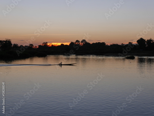 Boat on river evening sunset light