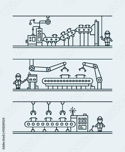 Line art conveyor system in flat style.