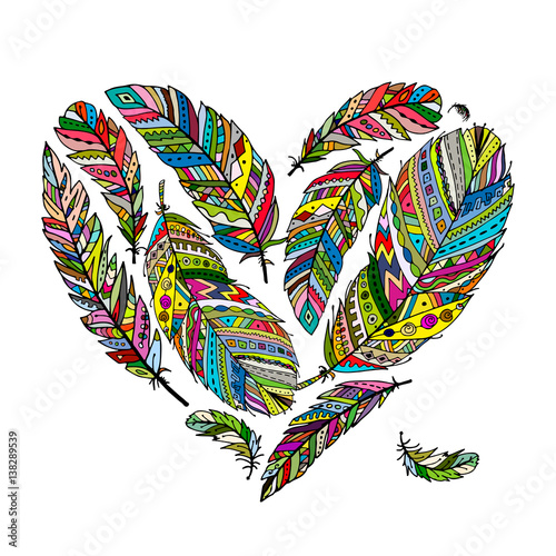 Feather collection, heart shape for your design