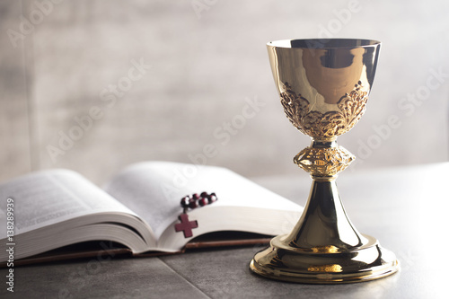 Canvas-taulu Chalice, Bible and altar cross.