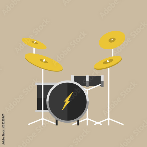 Vector percussion musical instruments drumkit in flat style classical orchestral concert stage traditional national drum cartoon graphic design element vector illustration.