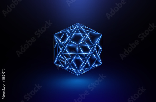 Beautiful crystal. Magic shapes. Object isolated. Techno edge. Modern cube. Color shine graphic. .Clean triangle cover. Tech laser cool mesh. Gem energy icon. High virtual detail vision. 3d pattern
