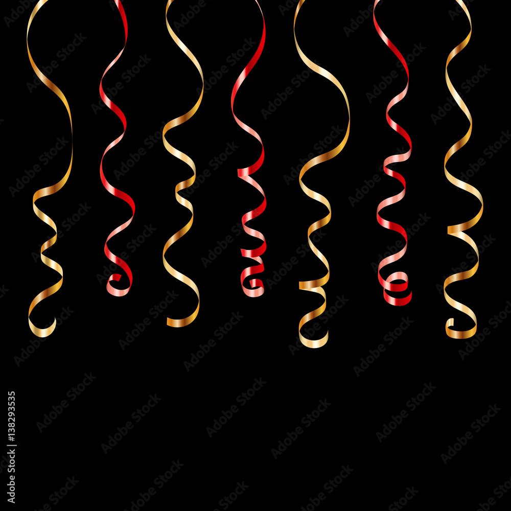 Gold Streamers Serpentine Christmas Party Elements Stock Vector
