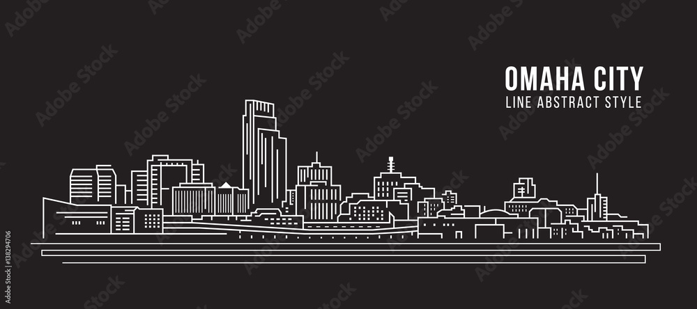 Cityscape Building Line art Vector Illustration design -  Omaha city