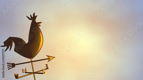 3d rendering silhouette of rooster weather vane, weathercock or wind vane. Blank copy space for your logo, message and text.