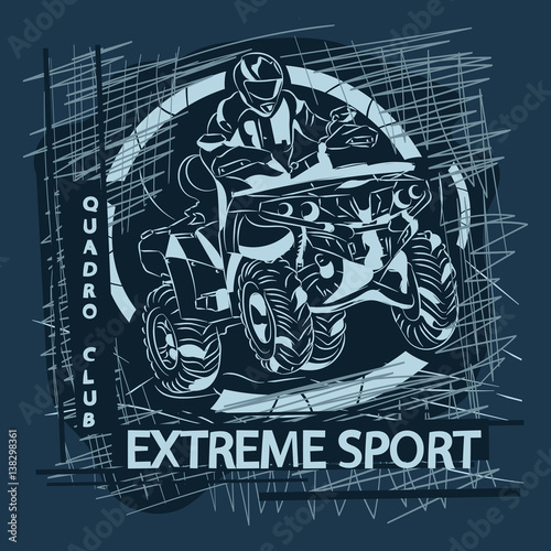 Print for T-shirt, extreme sports, riding a quad bike.