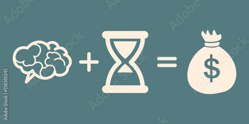 time + brain = money. profit concept.