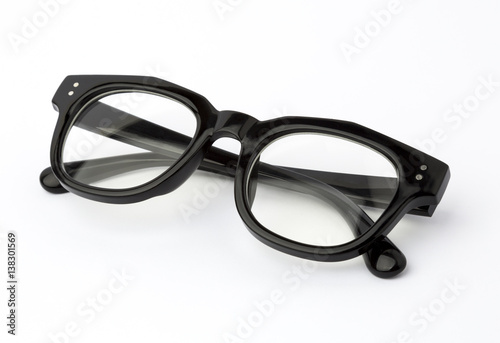 Black Eye Glasses Folded Isolated on White.