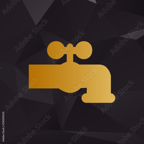 Water faucet sign illustration. Golden style on background with polygons.
