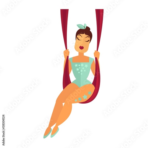 Circus equilibrist or acrobat woman on ropes vector flat icon