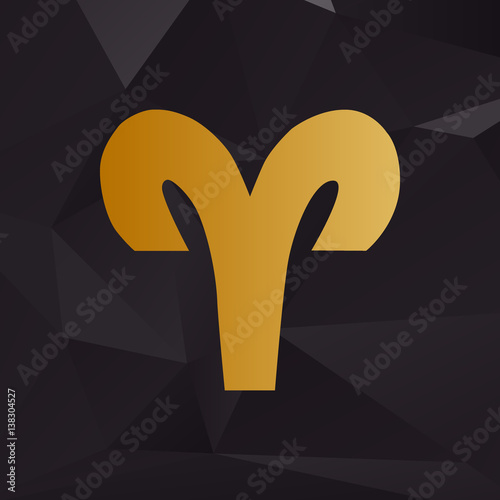 Aries sign illustration. Golden style on background with polygons.