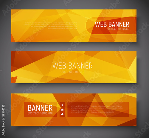Web banner standard size. Template abstract polygonal background gold