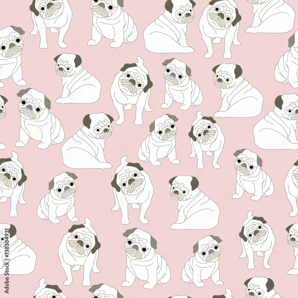 Pud dog pattern Seamless pattern pink background