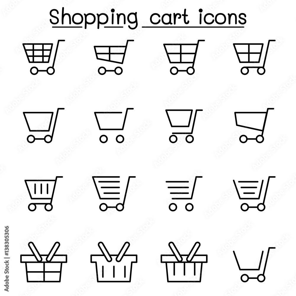 Shopping cart icon set in thin line style Shopping cart icon set in thin line style