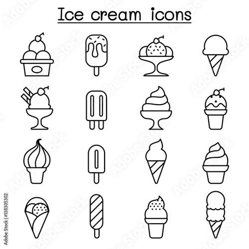 Ice cream icon set in thin line style