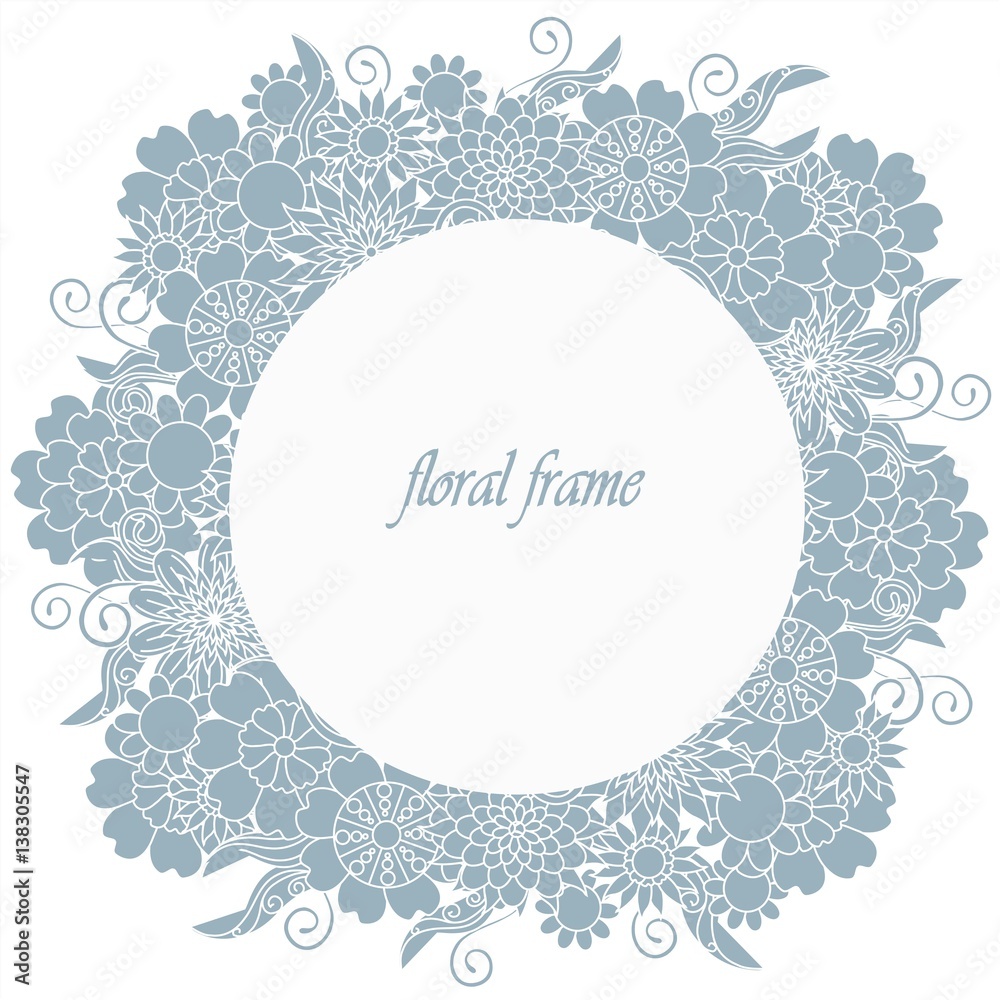 Floral hand drawn round blue template stock vector illustration Floral hand drawn round blue template stock vector illustration